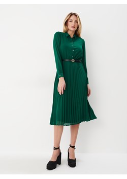 Mohito - Zielona sukienka midi z plisowanym dołem - ciemny zielony ze sklepu Mohito w kategorii Sukienki - zdjęcie 170124200