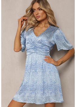Niebieska Mini Sukienka Rozkloszowana z Trójkątnym Dekoltem Tallea ze sklepu Renee odzież w kategorii Sukienki - zdjęcie 170126054