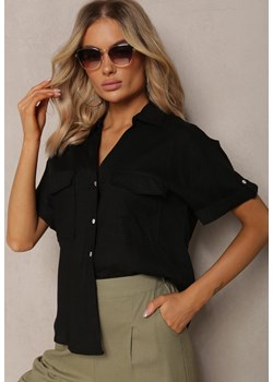 Czarna Bawełniana Koszula z Lnem o Klasycznym Fasonie Leontia ze sklepu Renee odzież w kategorii Koszule damskie - zdjęcie 170126074
