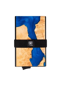 Aluminiowy portfel z wysuwanymi kartami i ochroną kart zbliżeniowych (drewno + niebieska żywica) ze sklepu Koruma ID Protection w kategorii Portfele męskie - zdjęcie 170126680