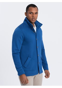 Bluza męska casual ze stójką zapinana na guziki - niebieska V1 OM-SSZP-0171 ze sklepu ombre w kategorii Bluzy męskie - zdjęcie 170128330