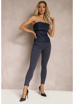 Granatowe Spodnie Skinny Ozdobione Drobnymi Cyrkoniami Aderive ze sklepu Renee odzież w kategorii Spodnie damskie - zdjęcie 170131180