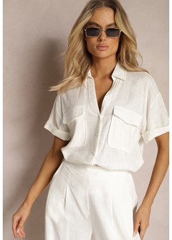 Biała Bawełniana Koszula z Lnem o Klasycznym Fasonie Leontia ze sklepu Renee odzież w kategorii Koszule damskie - zdjęcie 170131190