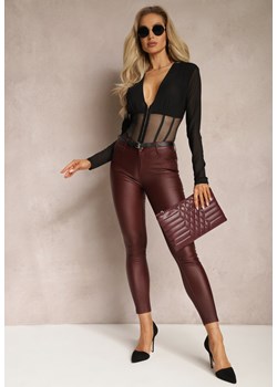 Bordowe Woskowane Spodnie Skinny High Waist Nanatis ze sklepu Renee odzież w kategorii Spodnie damskie - zdjęcie 170131200