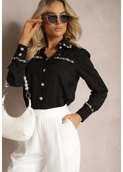 Czarna Klasyczna Koszula Ozdobiona Perłami Ondinna ze sklepu Renee odzież w kategorii Koszule damskie - zdjęcie 170131240