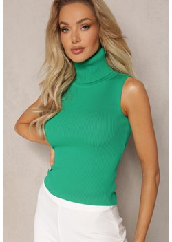 Zielona  Bluzka z Elastycznego Materiału bez Rękawów z Golfem Merdia ze sklepu Renee odzież w kategorii Bluzki damskie - zdjęcie 170131410