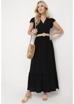 Czarna Bawełniana Sukienka Maxi z Falbankami i Gumką w Pasie Perinthe ze sklepu Born2be Odzież w kategorii Sukienki - zdjęcie 170131703