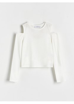 Reserved - Błyszcząca bluzka z wycięciami - złamana biel ze sklepu Reserved w kategorii Bluzki dziewczęce - zdjęcie 170135384