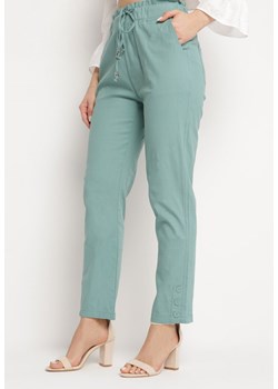 Miętowe Spodnie z Gumką w Pasie i Ściągaczami Lacrui ze sklepu Born2be Odzież w kategorii Spodnie damskie - zdjęcie 170139852