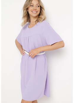 Fioletowa Klasyczna Sukienka Mini Trapezowa z Krótkim Rękawem Ifilva ze sklepu Born2be Odzież w kategorii Sukienki - zdjęcie 170139943