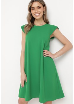 Zielona Trapezowa Sukienka Mini z Krótkim Rękawem i Falbanką Nellife ze sklepu Born2be Odzież w kategorii Sukienki - zdjęcie 170140070
