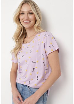 Jasnofioletowy Bawełniany T-shirt w Drobny Print Asdara ze sklepu Born2be Odzież w kategorii Bluzki damskie - zdjęcie 170140144