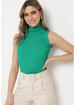 Zielona Bluzka  z Golfem bez Rękawów z Elastycznego Materiału Heliordia ze sklepu Born2be Odzież w kategorii Bluzki damskie - zdjęcie 170140214