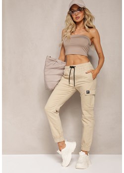 Jasnobeżowe Spodnie Bojówki z Bawełny High Waist Nadinne ze sklepu Renee odzież w kategorii Spodnie damskie - zdjęcie 170140401