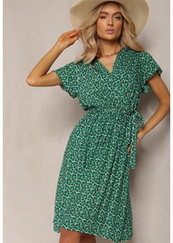 Zielona Letnia Sukienka Kopertowa Wiązana w Pasie z Wiskozy Meridase ze sklepu Renee odzież w kategorii Sukienki - zdjęcie 170140461