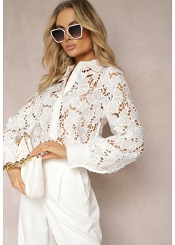 Biała Ażurowa Koszula o Krótkim Kroju Stocalla ze sklepu Renee odzież w kategorii Koszule damskie - zdjęcie 170140791