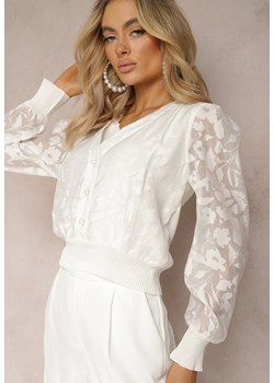 Biała Bluzka z Ozdobnymi Przeźroczystymi Rękawami i Guzikami Fletchera ze sklepu Renee odzież w kategorii Bluzki damskie - zdjęcie 170140811