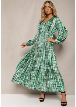 Zielona Plisowana Sukienka Maxi Ozdobiona Wzorem w Tweedowym Stylu Juvioa ze sklepu Renee odzież w kategorii Sukienki - zdjęcie 170141031