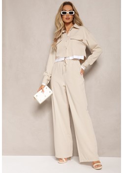 Beżowy Komplet Utility z Krótką Koszulą i Szerokimi Spodniami z Gumką w Talii Ondina ze sklepu Renee odzież w kategorii Komplety i garnitury damskie - zdjęcie 170141061
