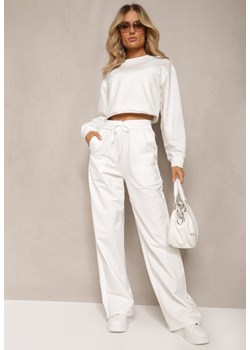 Białe Szerokie Spodnie Dresowe z Elastycznej Bawełny Niarti ze sklepu Renee odzież w kategorii Spodnie damskie - zdjęcie 170141141