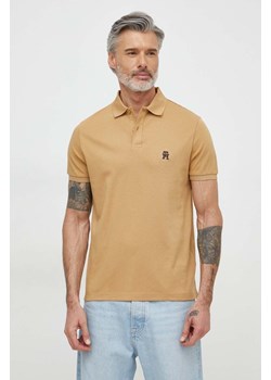 Tommy Hilfiger polo bawełniane kolor beżowy gładki MW0MW34783 ze sklepu ANSWEAR.com w kategorii T-shirty męskie - zdjęcie 170143930