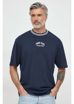 Tommy Jeans t-shirt bawełniany męski kolor granatowy z aplikacją DM0DM18656 ze sklepu ANSWEAR.com w kategorii T-shirty męskie - zdjęcie 170144243