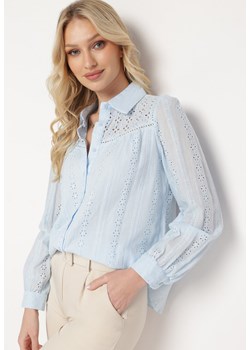 Jasnoniebieska Bawełniana Koszula Ażurowa Tinoda ze sklepu Born2be Odzież w kategorii Koszule damskie - zdjęcie 170153003