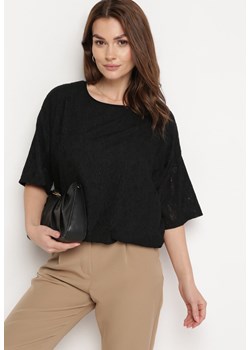 Czarna Bluzka Koronkowa z Krótkim Rękawem Kyrielle ze sklepu Born2be Odzież w kategorii Bluzki damskie - zdjęcie 170153043
