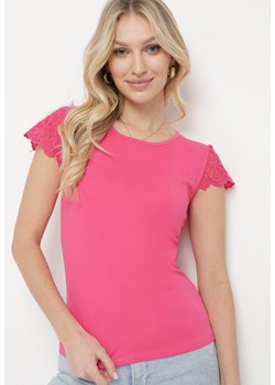 Różowa Bluzka z Bawełny Ozdobiona Koronką na Rękawach i Plecach Orida ze sklepu Born2be Odzież w kategorii Bluzki damskie - zdjęcie 170153243