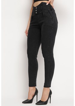 Czarne Jeansy z Wysoką  Talią Paper Bag na Guziki Katarinna ze sklepu Born2be Odzież w kategorii Spodnie damskie - zdjęcie 170153403