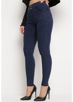Granatowe Spodnie Jegginsy z Gumką w Pasie Aloradia ze sklepu Born2be Odzież w kategorii Spodnie damskie - zdjęcie 170153423