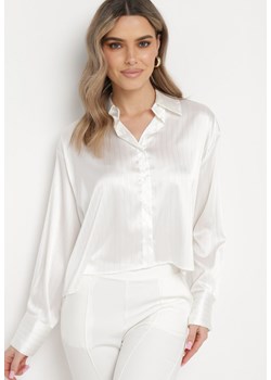 Biała Koszula Oversize Ozdobiona Metaliczną Nicią Ivenna ze sklepu Born2be Odzież w kategorii Koszule damskie - zdjęcie 170153712