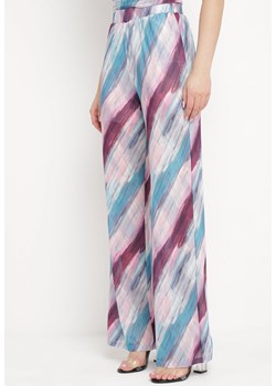 Niebiesko-Fioletowe Szerokie Spodnie z Siateczki w Abstrakcyjny Wzór Andiara ze sklepu Born2be Odzież w kategorii Spodnie damskie - zdjęcie 170153950