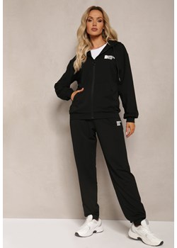 Czarny Komplet Dresowy z Zasuwaną Bluzą z Kapturem i Spodniami Joggerami z Drobnymi Napisami Rosaluna ze sklepu Renee odzież w kategorii Dresy damskie - zdjęcie 170154272