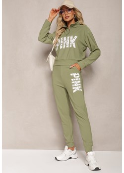 Zielony Komplet z Napisem Bluza Krótka i Spodnie ze Ściągaczami Nimilia ze sklepu Renee odzież w kategorii Dresy damskie - zdjęcie 170154322