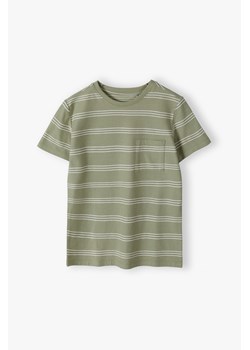 Dzianinowy t-shirt chłopięcy - zielony w paski - Lincoln&Sharks ze sklepu 5.10.15 w kategorii T-shirty chłopięce - zdjęcie 170154393