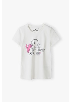T-shirt dziewczęcy dzianinowy z różowym kotem ze sklepu 5.10.15 w kategorii Bluzki dziewczęce - zdjęcie 170154451