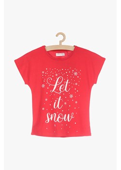 Czerwony t-shirt dla dziewczynki z napisem Let it snow ze sklepu 5.10.15 w kategorii Bluzki dziewczęce - zdjęcie 170154534