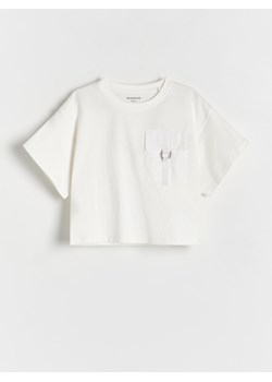 Reserved - T-shirt z kieszenią - złamana biel ze sklepu Reserved w kategorii Bluzki dziewczęce - zdjęcie 170170454
