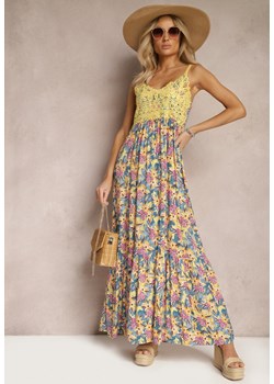 Żółta Rozkloszowana Sukienka Maxi z Wiskozy w Kwiatowy Print na Ramiączkach Roisintia ze sklepu Renee odzież w kategorii Sukienki - zdjęcie 170172700