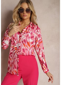 Różowa Koszula z Printem w Malarskim Stylu Teagania ze sklepu Renee odzież w kategorii Koszule damskie - zdjęcie 170172830