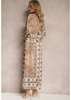 Beżowa Sukienka Maxi Boho z Bufiastym Rękawem i Rozkloszowanym Dołem Veltiana ze sklepu Renee odzież w kategorii Sukienki - zdjęcie 170172862