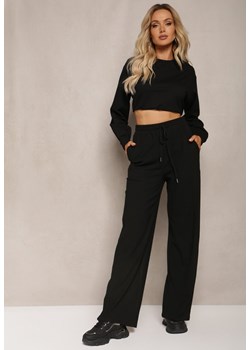 Czarne Dresowe Spodnie z Bawełny z Wysokim Stanem i Sznurkiem Letenti ze sklepu Renee odzież w kategorii Spodnie damskie - zdjęcie 170172880