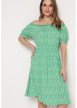 Zielona Sukienka Midi z Wiskozy Hiszpanka w Kwiatowy Print Oserafia ze sklepu Born2be Odzież w kategorii Sukienki - zdjęcie 170174032