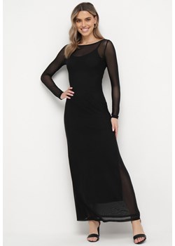 Czarna Taliowana Sukienka Długa Siateczkowa z Halką Anankella ze sklepu Born2be Odzież w kategorii Sukienki - zdjęcie 170174132
