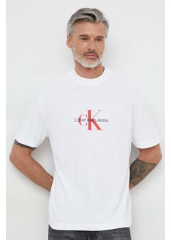 Calvin Klein Jeans t-shirt bawełniany męski kolor biały z nadrukiem ze sklepu ANSWEAR.com w kategorii T-shirty męskie - zdjęcie 170176114