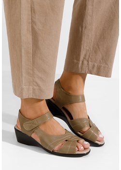 Khaki sandały damskie Makeda ze sklepu Zapatos w kategorii Sandały damskie - zdjęcie 170176541