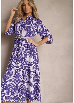 Fioletowa Rozkloszowana Sukienka Długa z Falbanką w Ornamentalny Print Naraoda ze sklepu Renee odzież w kategorii Sukienki - zdjęcie 170182981