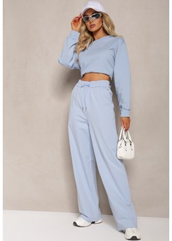Jasnoniebieskie Szerokie Spodnie Dresowe z Elastycznej Bawełny Niarti ze sklepu Renee odzież w kategorii Spodnie damskie - zdjęcie 170183051
