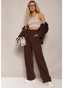 Brązowe Bawełniane Spodnie Dresowe Utility z Szerokimi Nogawkami Guvilia ze sklepu Renee odzież w kategorii Spodnie damskie - zdjęcie 170183071